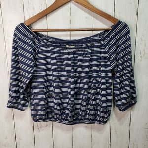 Holister Blue Striped Knit Cropped Top Size Medium